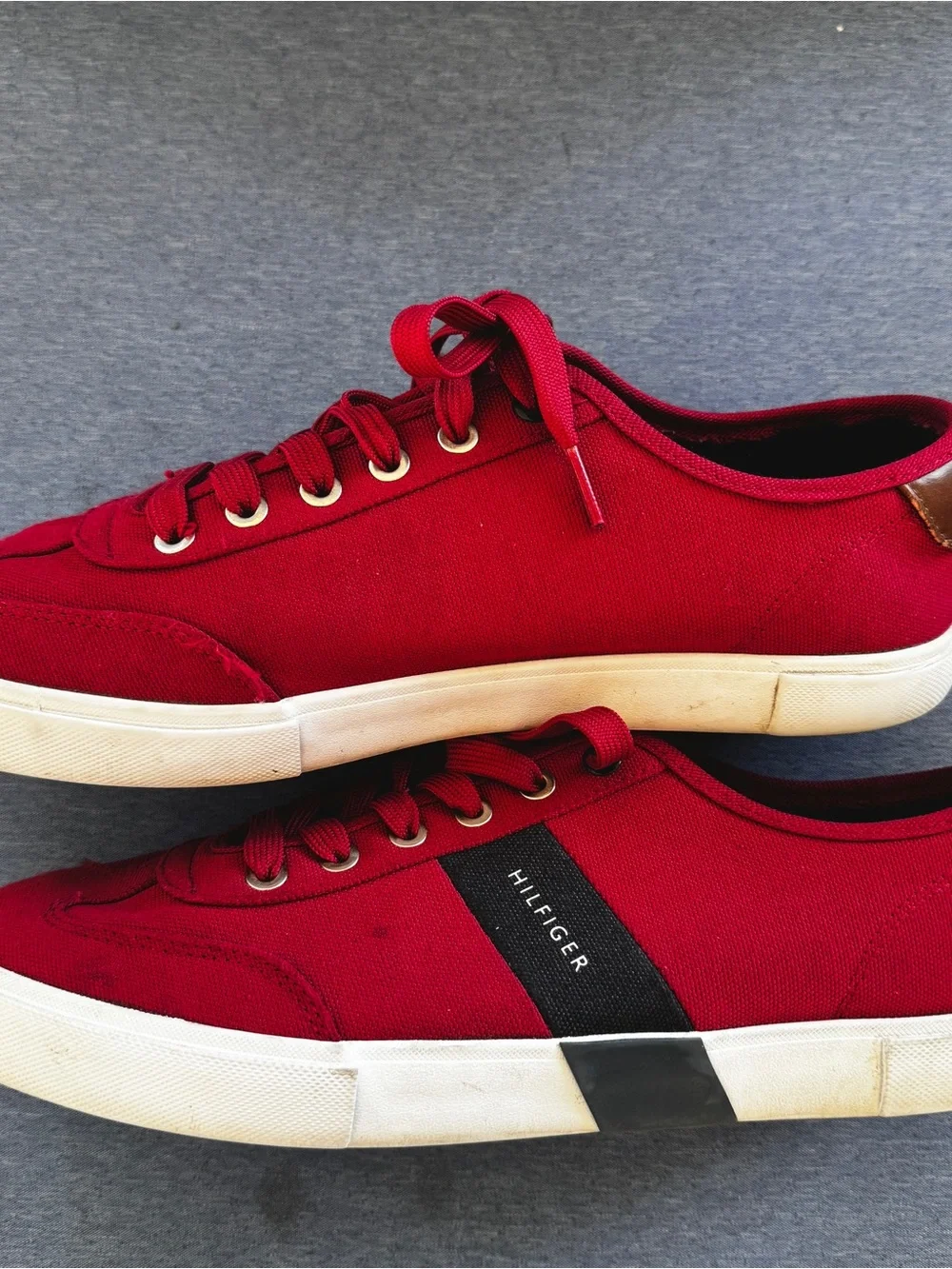 Tommy Hilfiger Red Canvas Men's Low-Top Sneakers with Cream Sole
